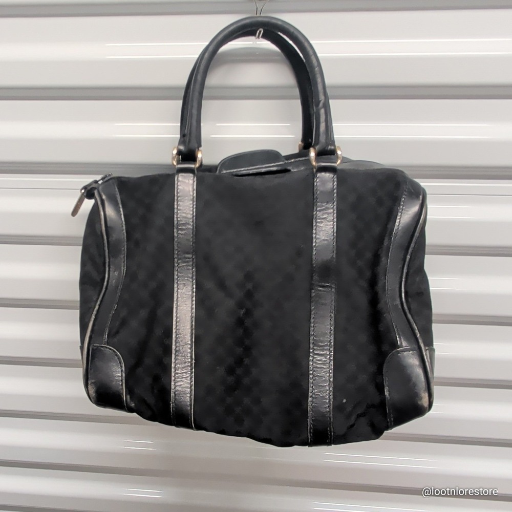 Gucci Vintage Micro GG Monogram Satchel Bag Black Canvas Leather Medium Zip Top